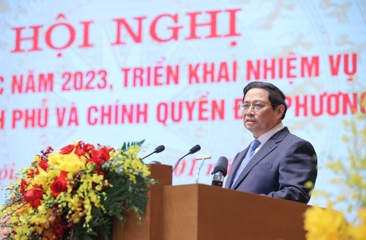 Thủ tướng Phạm Minh Chính phát biểu kết luận hội nghị Chính phủ với địa phương ngày 5/1 - Ảnh: VGP