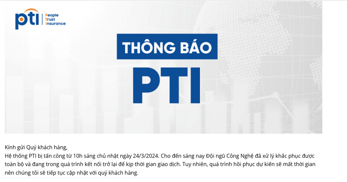 Thông báo trên website của PTI.