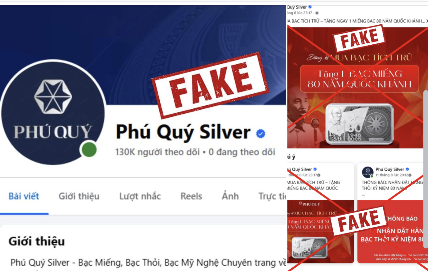 Phú Quý: “Fanpage giả mạo bán thỏi bạc 80 năm Quốc khánh rất tinh vi”