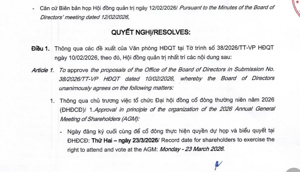 Vietbank chốt ngày Đại hội đồng cổ đông năm 2026