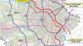 Trục đại lộ cảnh quan sông Hồng dự kiến dài 80km với 10 làn xe, kết nối 2 bên sông bằng 17 cây cầu