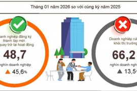 Tháng 1/2026: Doanh nghiệp thành lập mới tăng gần 127%