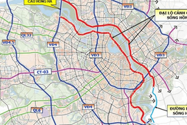 Trục đại lộ cảnh quan sông Hồng dự kiến dài 80km với 10 làn xe, kết nối 2 bên sông bằng 17 cây cầu