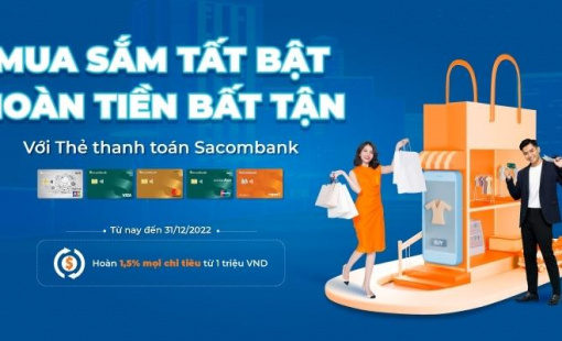 Sacombank hoàn tiền khi chi tiêu qua thẻ thanh toán