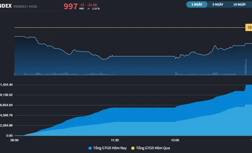 Thu hẹp thiệt hại xuống còn hơn 20 điểm nhưng VN-Index vẫn đóng cửa dưới 1.000 điểm