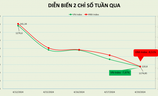 Một số cổ phiếu giảm trên 20% trong tuần VN-Index thủng mốc 1.200 điểm