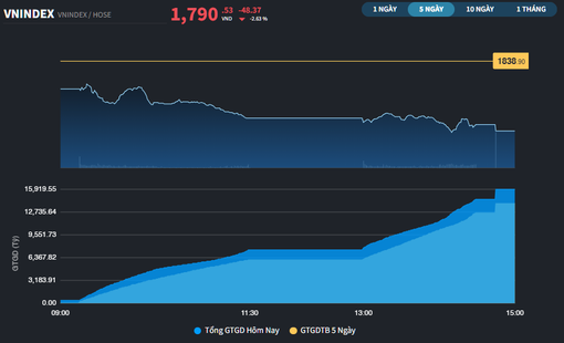 Giảm gần 50 điểm, VN-Index xuống dưới mốc 1.800 điểm