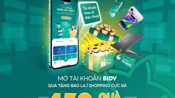 Nhận ngay 450.000 đồng khi mở tài khoản BIDV trên Shopee