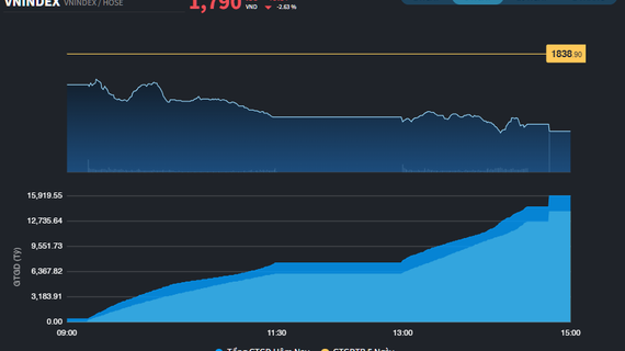 Giảm gần 50 điểm, VN-Index xuống dưới mốc 1.800 điểm