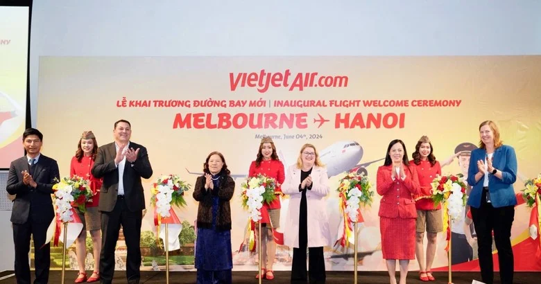 Lễ khai trương đường bay mới Hà Nội - Melbourne diễn ra tại Melbourne (Australia) sáng ngày 4/6/2024.